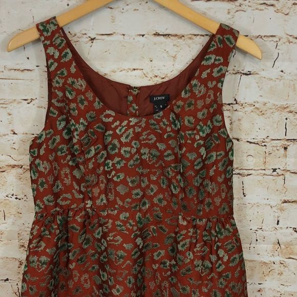 J Crew leopard jacquard dress 8 rust gray cocktail - Picture 3 of 7